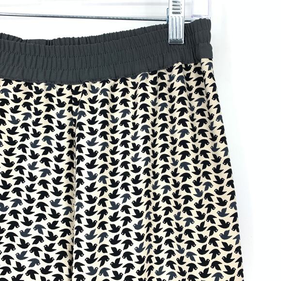 Esprit Wide Leg Pull On Pants Womens Sz 4 Cream Gray Bird Print Elastic Waist - Picture 3 of 7